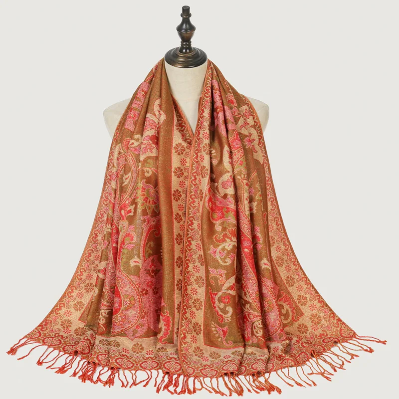2024 New design Fashion Warm Winter Pashmina Shawl Flower Embroidered Tassel Scarf Cashmere Scarves Hijab Pashmina