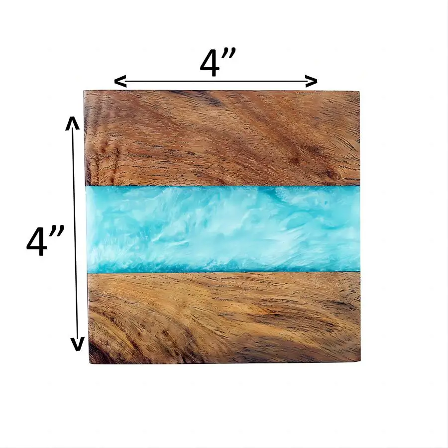 Wholesale Custom Logo Round Wooden Coaster Set of 4 Pieces with Holder Acacia Wood and Epoxy Resin Coasters for Drinks