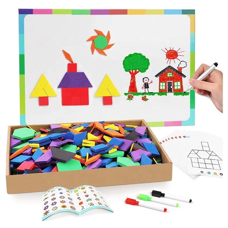 Magnetic Pattern Blocks Set Geometric Manipulative Shape EVA Foam Puzzle Educational Montessori  Learning Toys for Toddlers