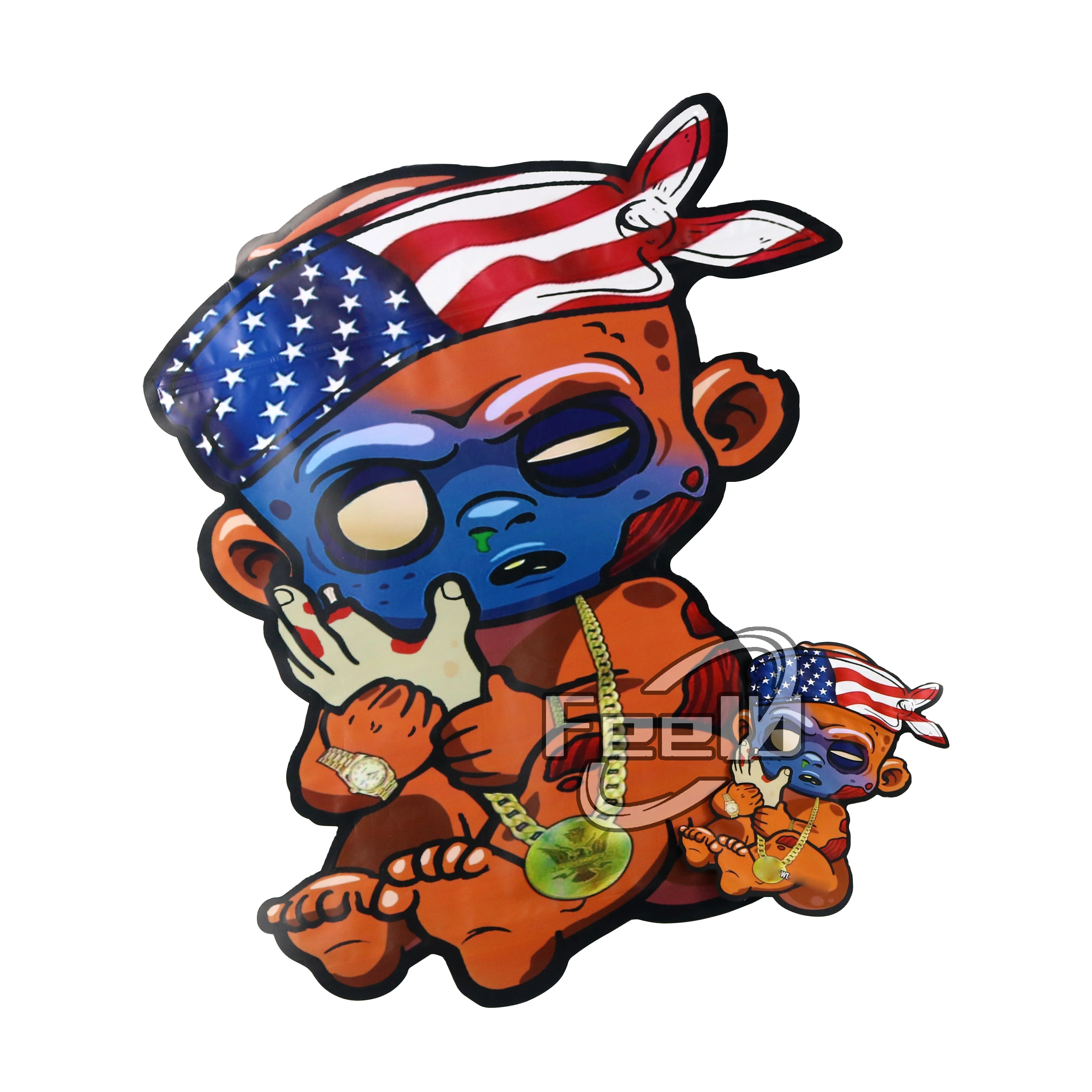 Custom Printed Smell Proof Resealable Zip Lock  Mylar Bags Stand Up Pouch die cut mylar bag