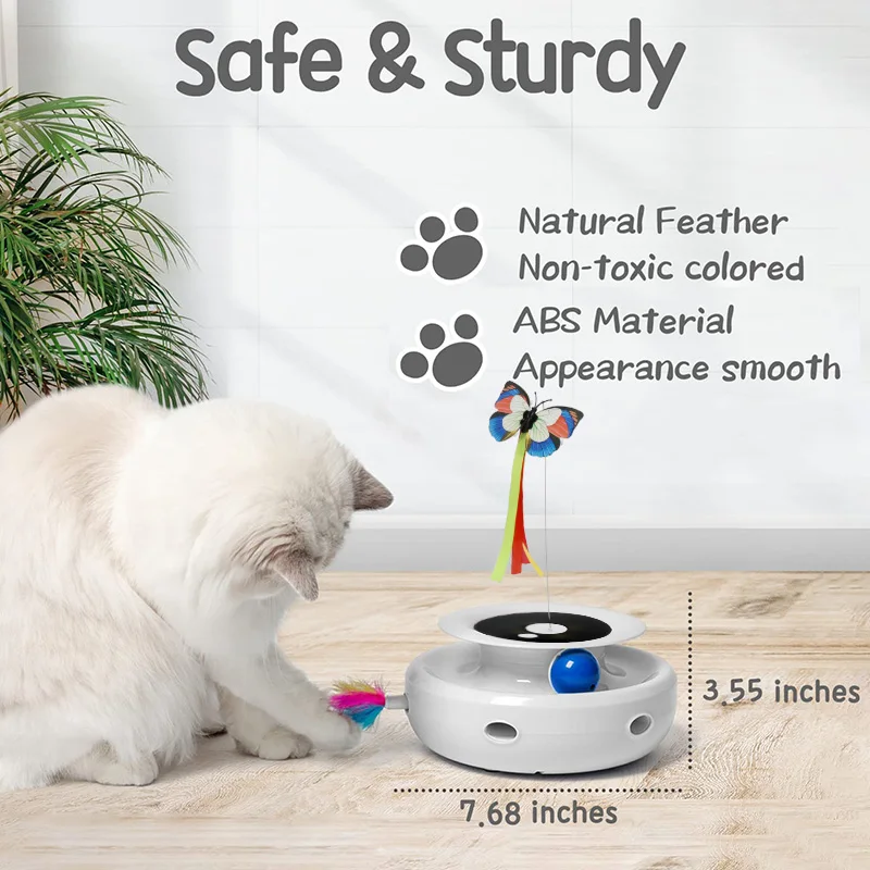 2022 Amazon 360 Degree Rotate Ball ABS Smart Electric Cat Teaser With Multi-colors Feather Butterfly Interactive Cat Toy