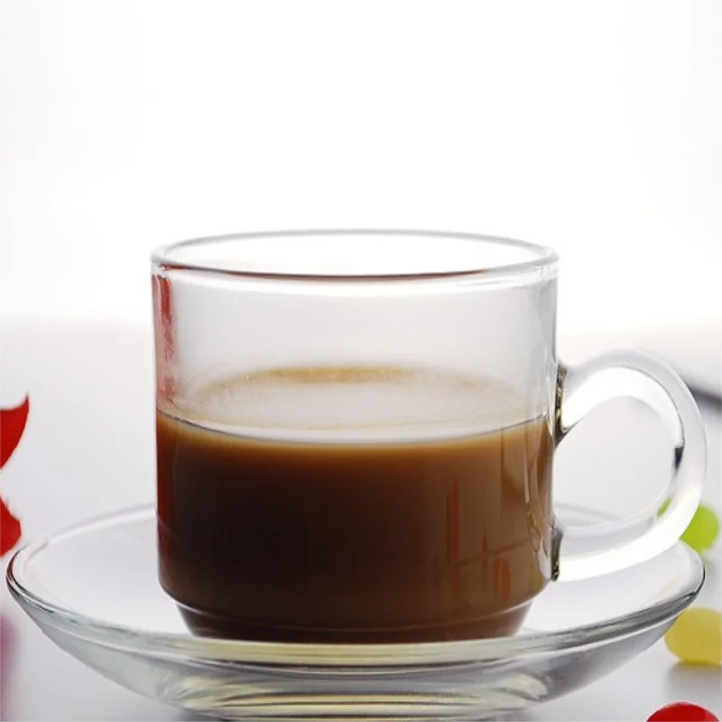 
Embossed Gold Edging Handle Glass Tea Cup With Saucer Wholesale 