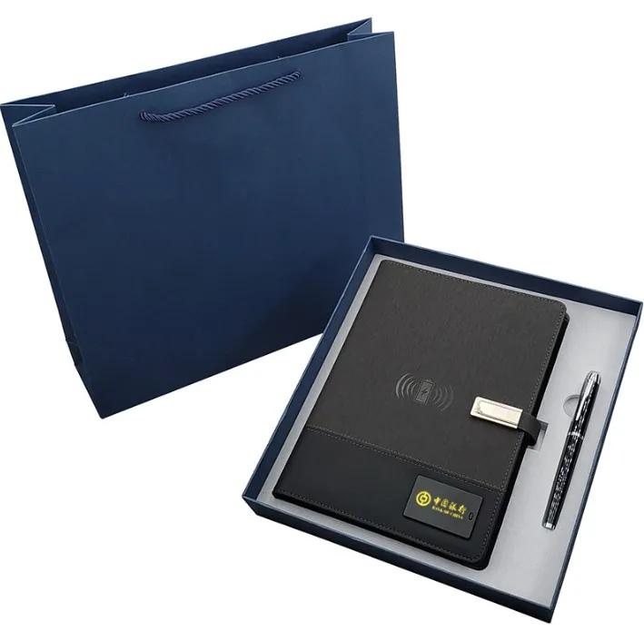 Custom business 8000MA power bank notebook 2022 diary planer 8G USB Wireless charging notepad and pen gift set