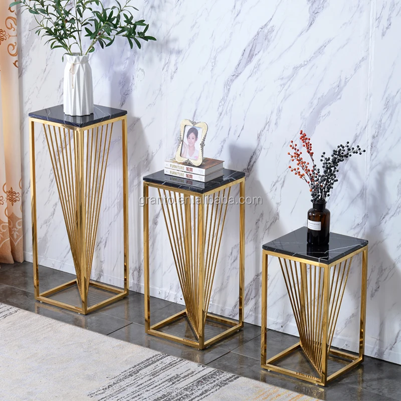 wholesale stainless steel 3 pcs set gold flower stand wedding event party metal side table set