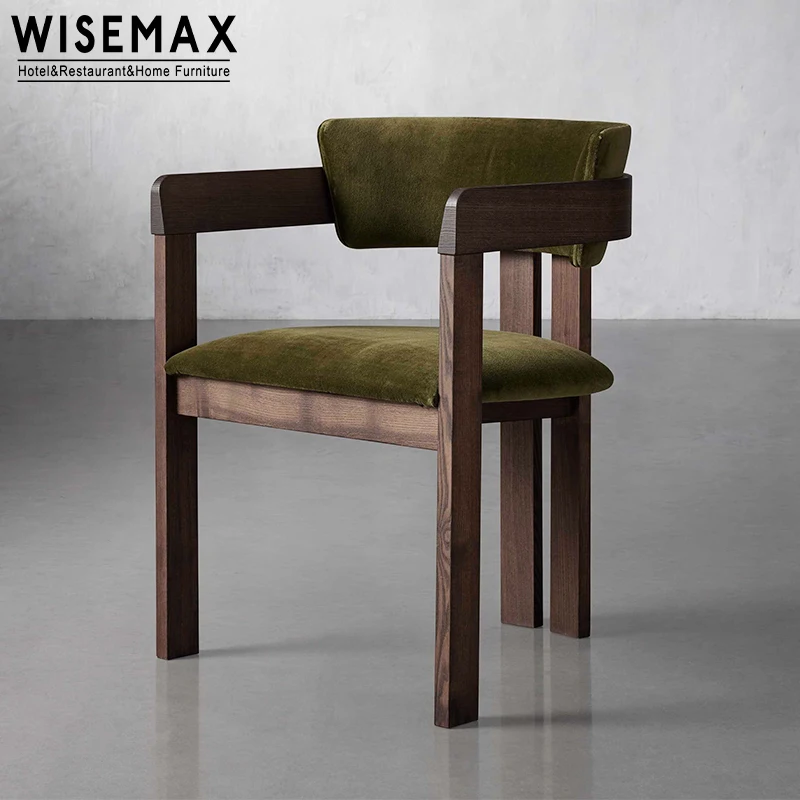 WISEMAX FURNITURE Nordic Style Solid Wood Dining Chairs Restaurant Teddy Fabric Wooden Dining Chair for Dining Room