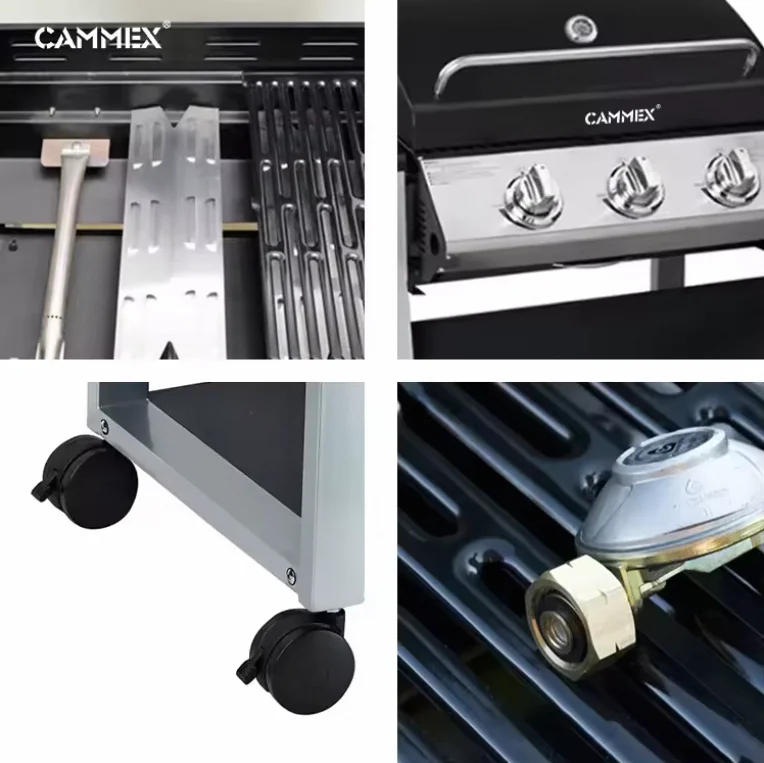 CAMMEX Expandable Square Shape 4 Burners stainless steel Black Color Garden Family Gas Grill