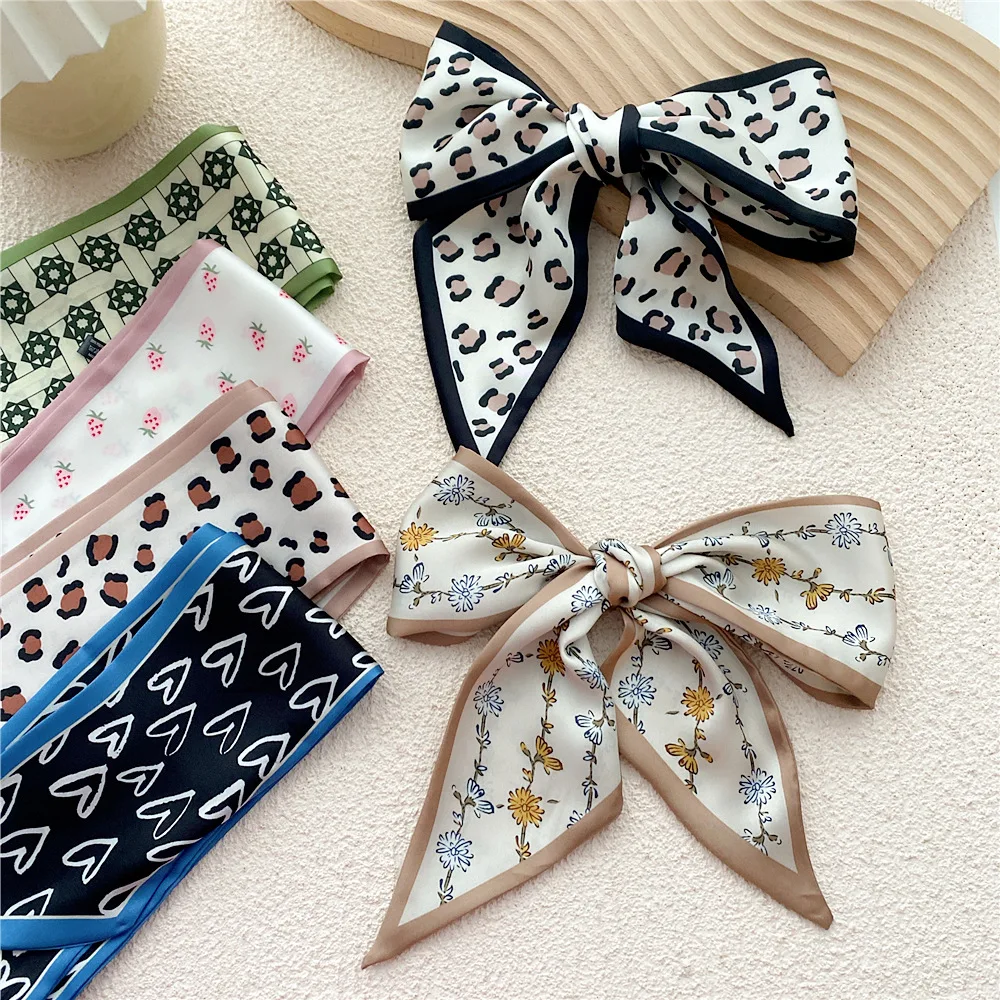 HB0733 Latest Hot Korean Print Thin Long Scarves 9.5*100cm Large Silk Scarf Tie Handle Bag Hair Ribbon Long Lady Silk Scarf