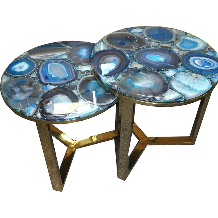 China beautiful natural gemstone luxury wall decor blue agate tile