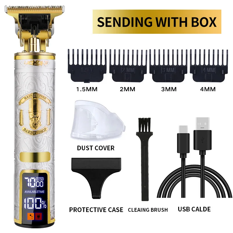 Retro Zero Gapped Rechargeable Cordless Electric Trimmers Set Professional LCD Hair Clippers