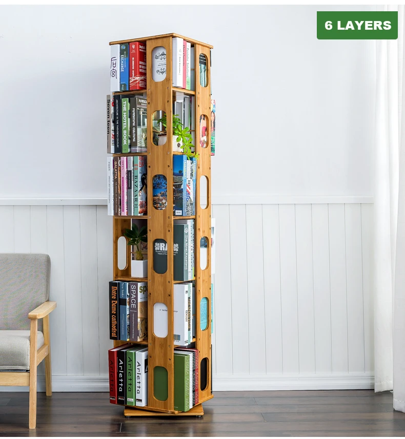
Simple multi-layer revolving bookshelf household floor-to-ceiling solid wood primary school student combination bookcase 