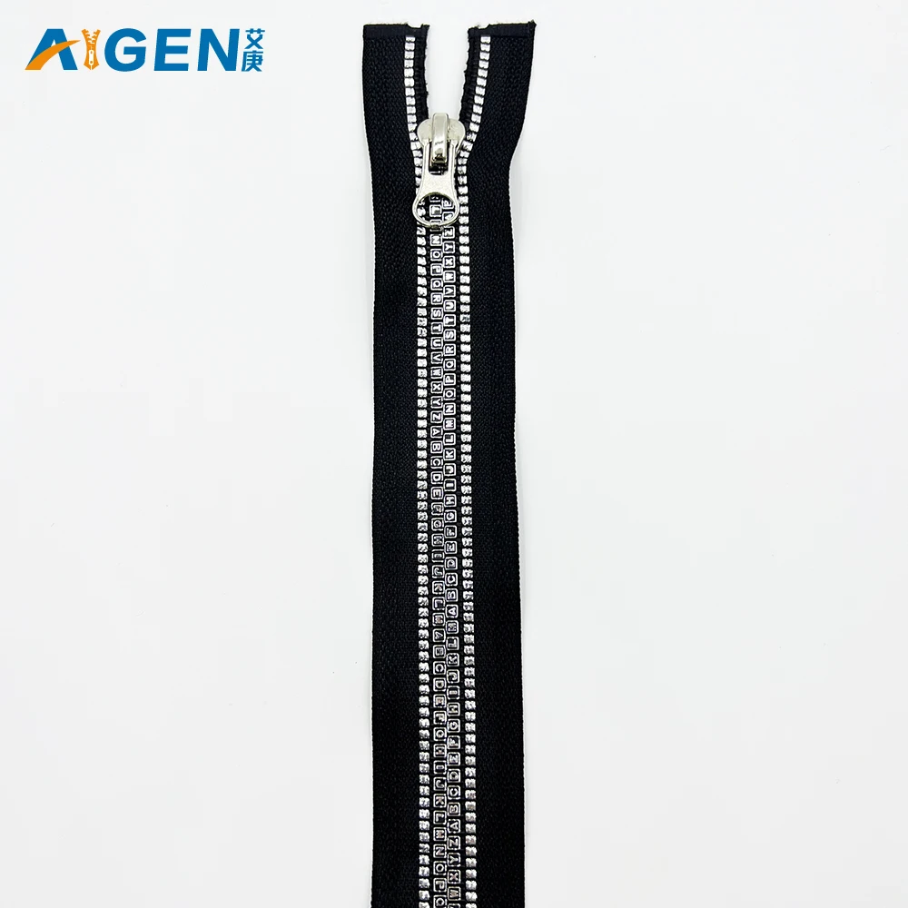 Creative English alphabet tooth zipper Customizable reflective zipper Custom Colors 8# Letter Teeth Resin Zipper