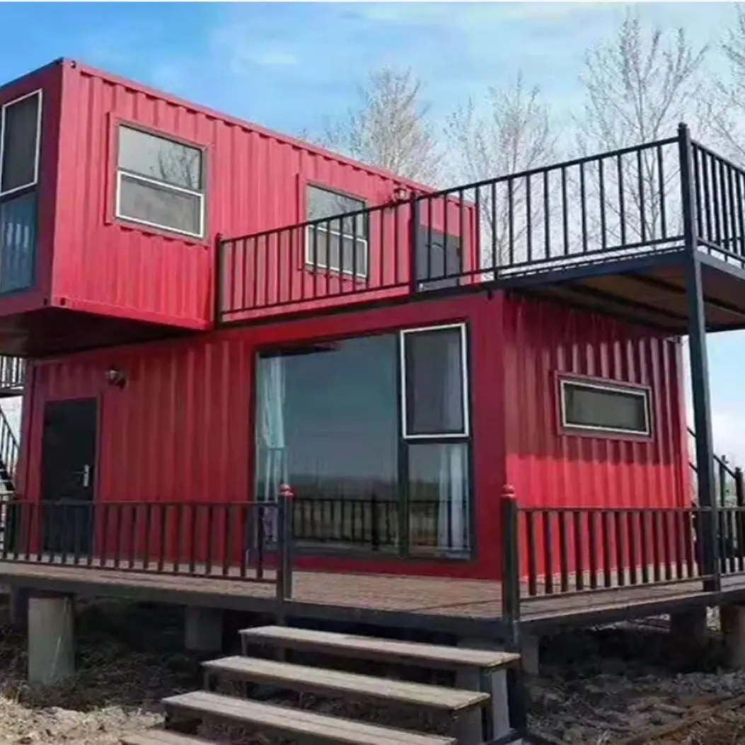 green red custom modular home on a two-acre lot portable house container
