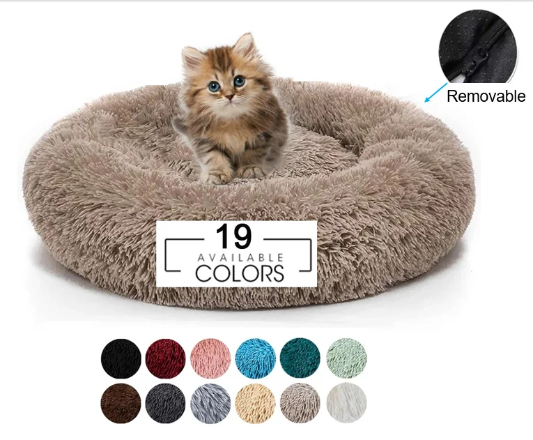 Washable Pet Plush Round Bed Dog House Winter Removable Donut Pet Bed With Removable Zipper Cover