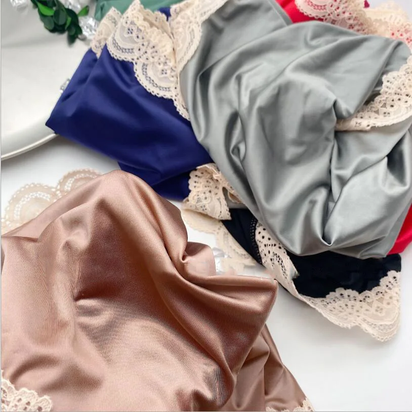 
093 high quality 90-125kg french palace plus size underwear women Ice silk seamless panties lace simulation silk briefs 