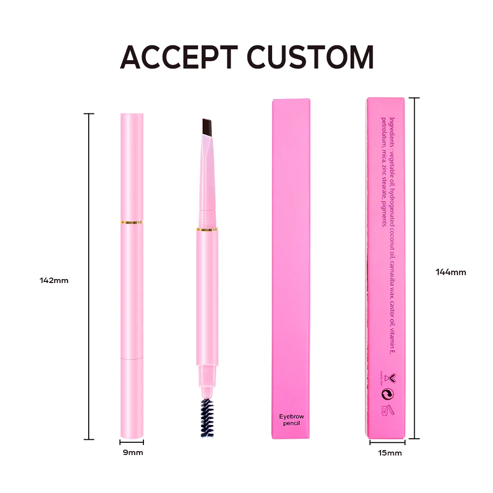 Custom Pink Double-Head Brow Pencil Dark Brown Waterproof Long-Lasting Eyebrow Pencil Private Label Daily Use Pigmented Makeup