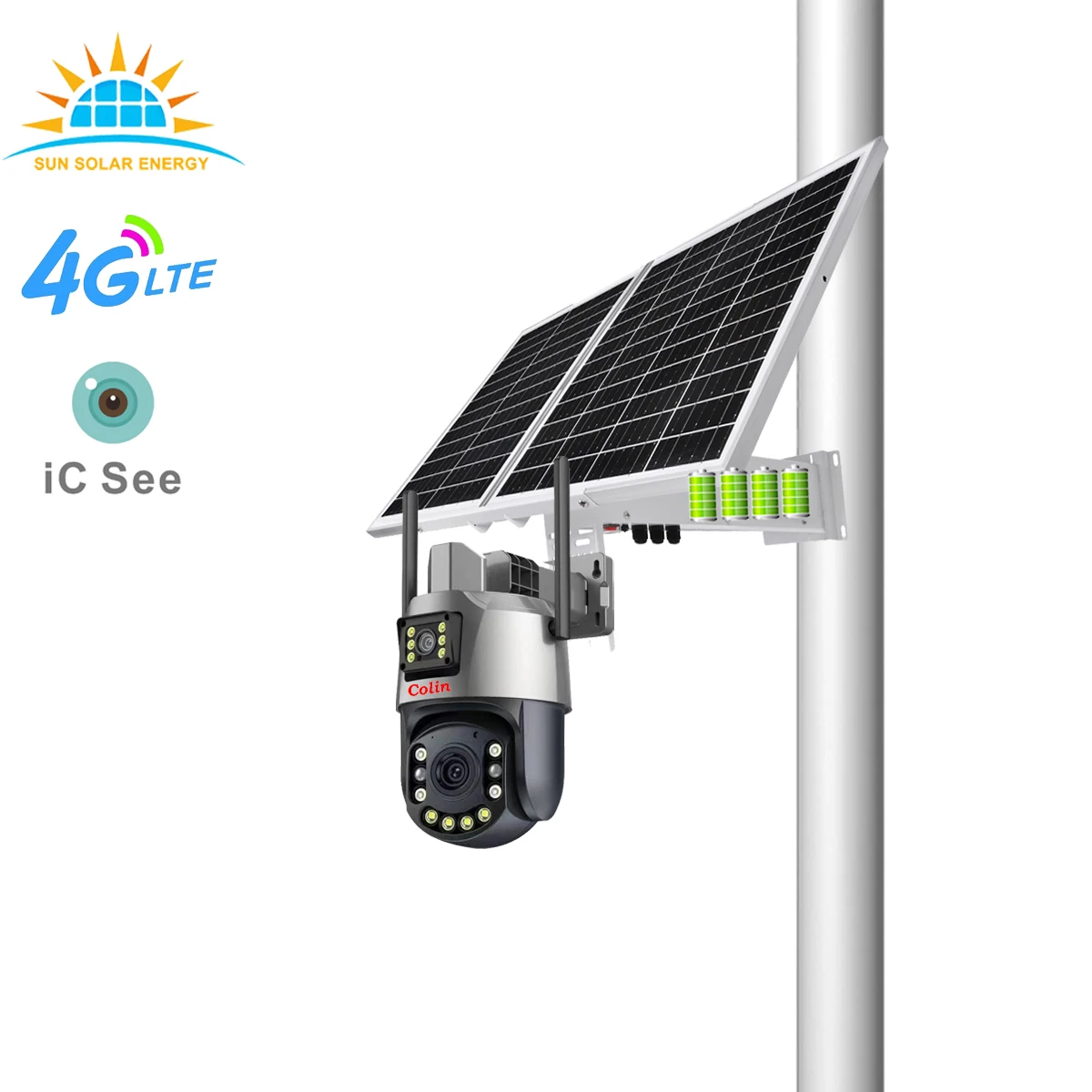 60W 30AH 6mp solar camera 360 ptz 69x zoom 4g solar street light with camera outdoor Dual Lens CCTV wireless security camera