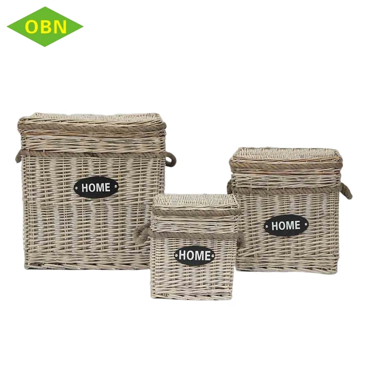 Home clothing toys organizer round woven grey rattan wicker laundry storage basket