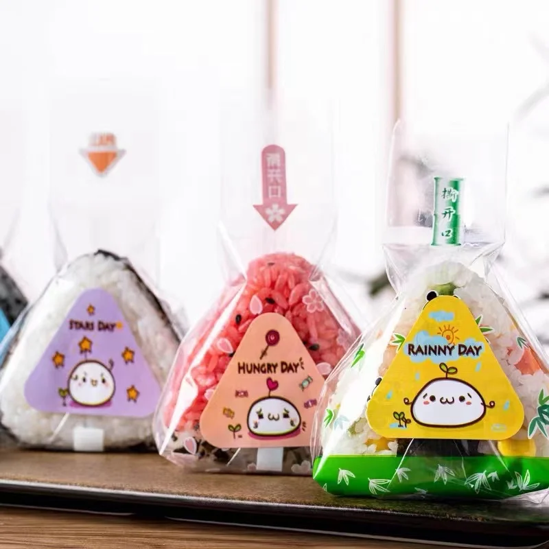 Wholesale Microwaveable Opp Self Adhesive Disposable Triangle Seaweed Onigiri Wrapper Bag Sushi Onigiri Packaging bag