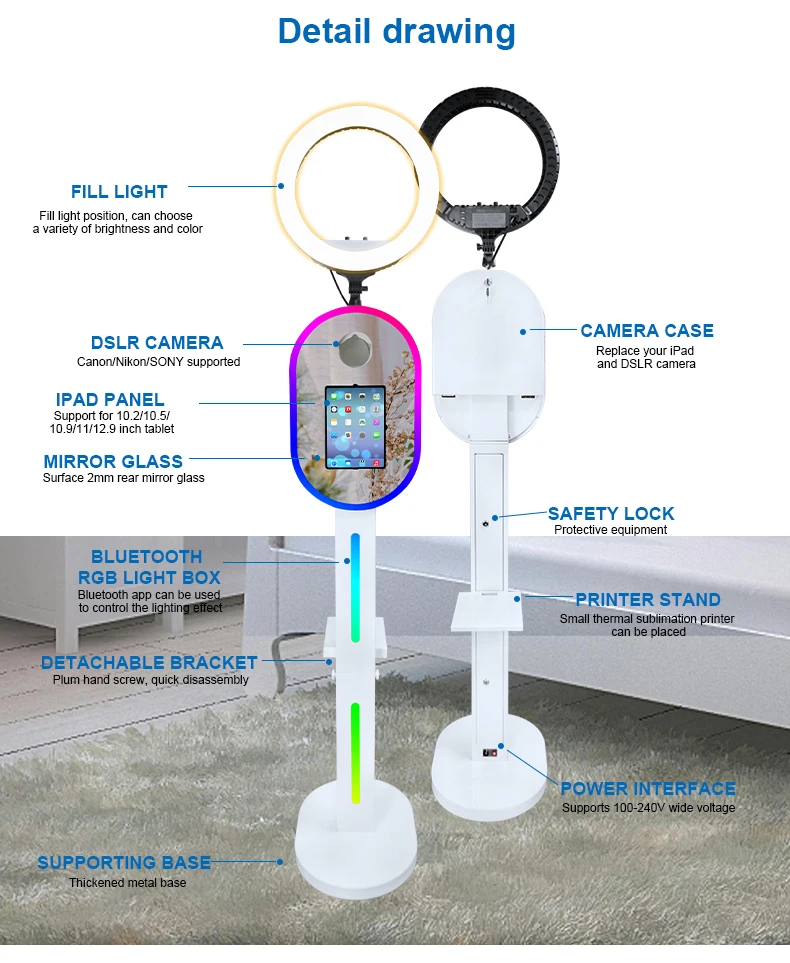 10.2/10.9/12.9 Inch iPad Magic Mirror Photo Booth Stand Wedding Events Portable Selfie Dslr Camera ipad Photobooth