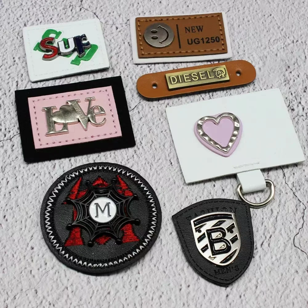 DOSEN custom metal label brand logo with leather label  for clothing