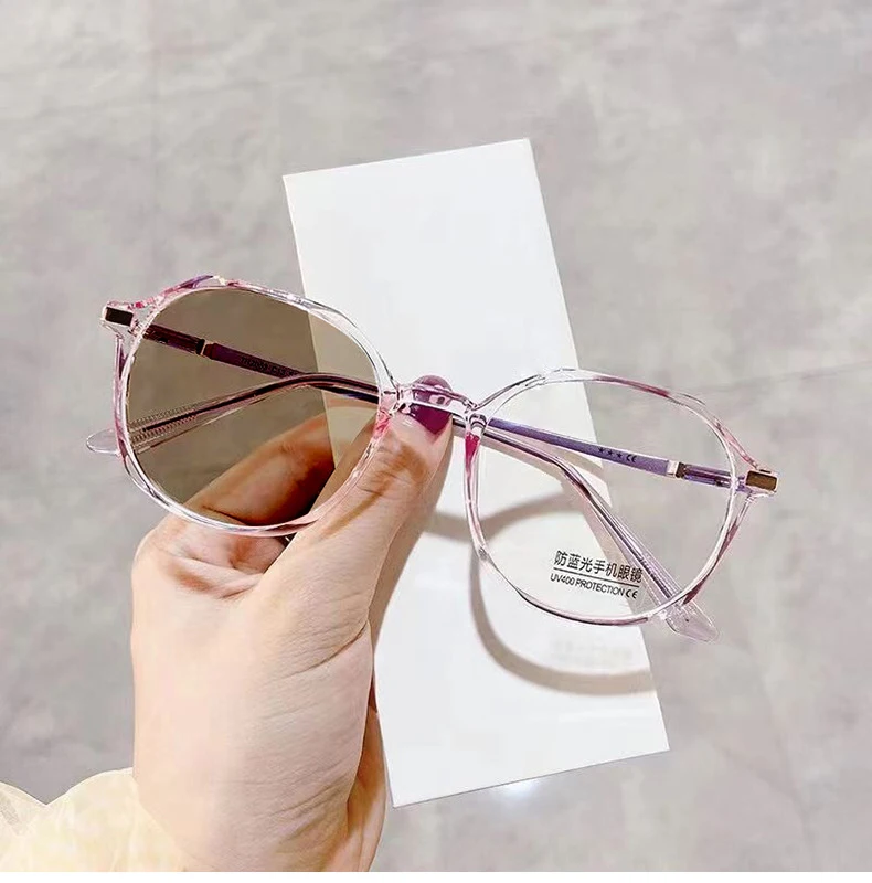 2053 New Fashion Color changing Custom logo Women Optical Blue Light optical Glasses Metal Cat Eye Photochromic Eyeglasses Lens