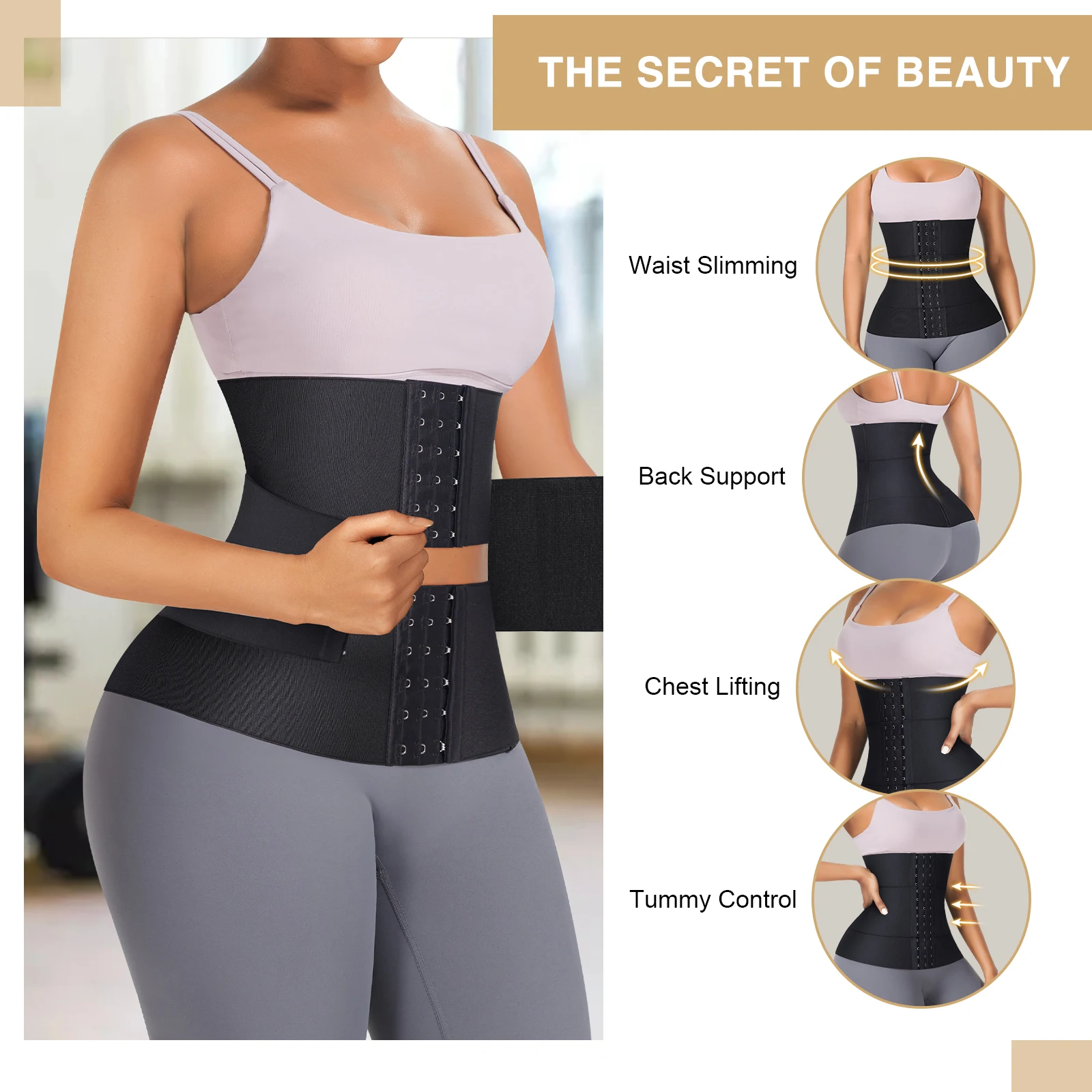 WAISTDEAR Logo Service 3 Piece Segment Slimming Belt Waist Trainer Elasticity Breathable Full Body Steel Boned Waist Trainer