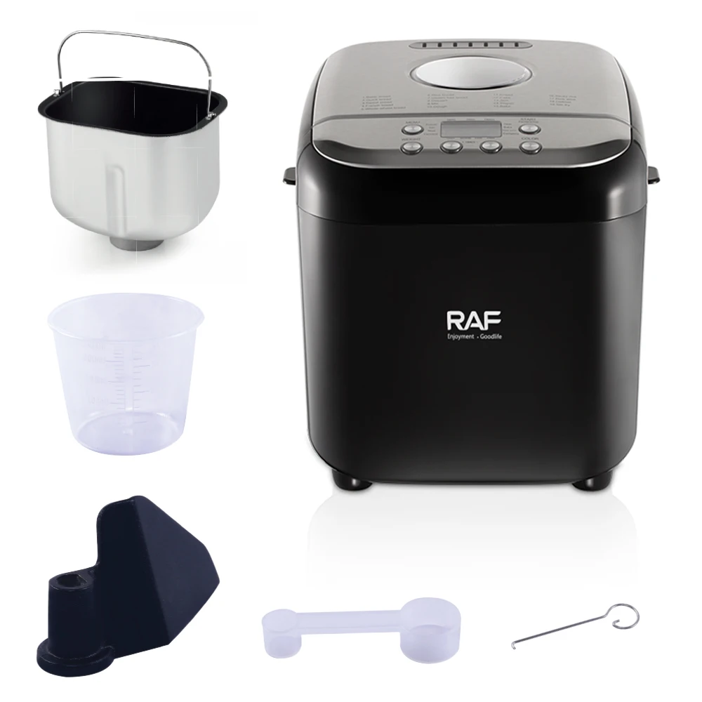 RAF 600W Home Bread Machine with Clear LCD Display Efficient and Time-saving Large Glass Viewing Window non stick pan