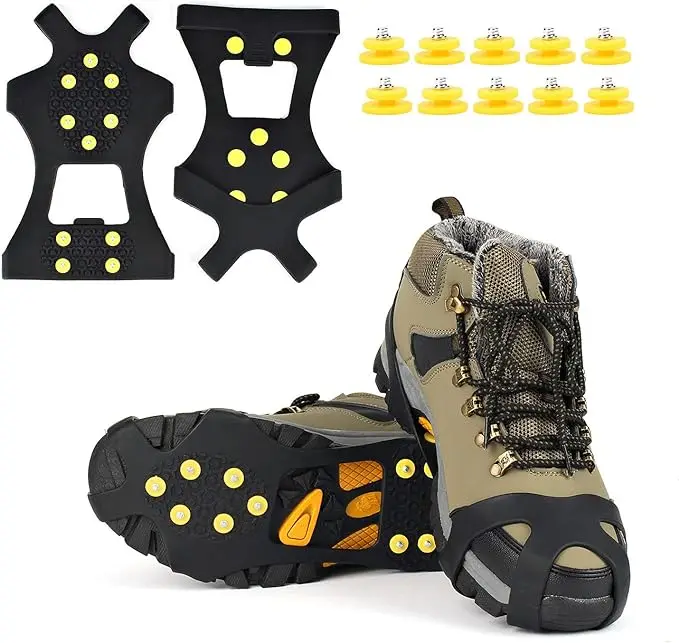 Ice Cleat Snow Walking Traction for Shoes Boots Anti-Slip Overshoe Crampons with 10 Studs Ice Rubber Walking Cleats