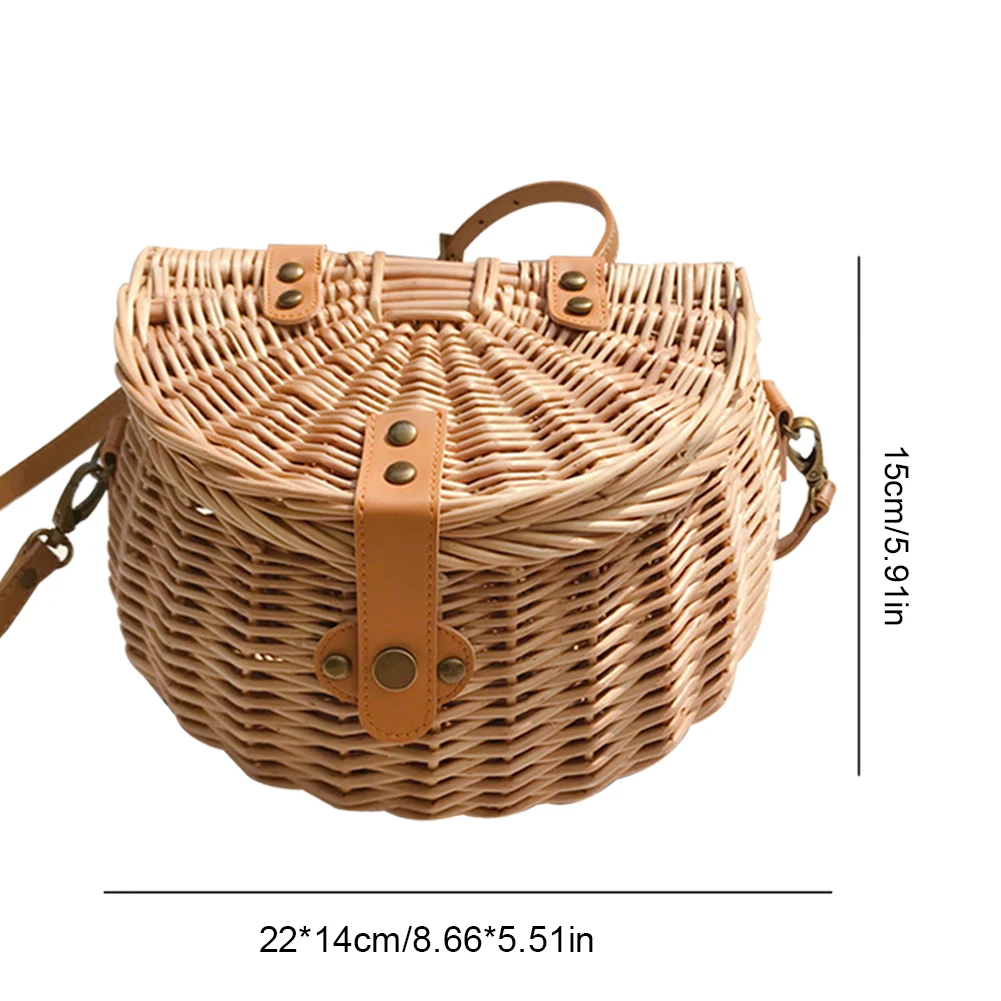 Natural wicker weaving before the car fixed handle high-capacity Ms Bicycle Accessories Bicycle basket Wicker basket with lid