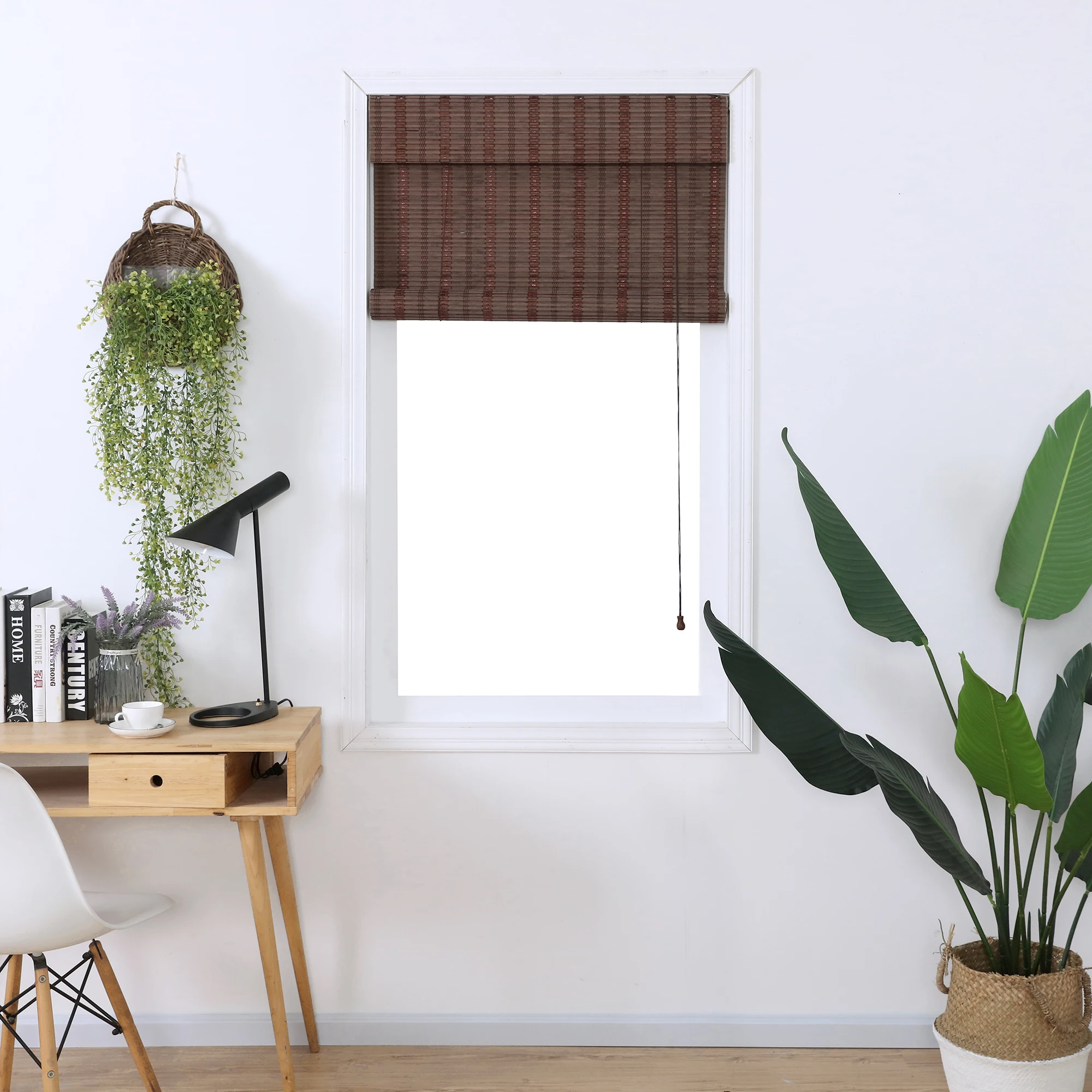 Window Sunscreen shutter Fabric Horizontal Slat Bamboo Roller Roll Up Blinds