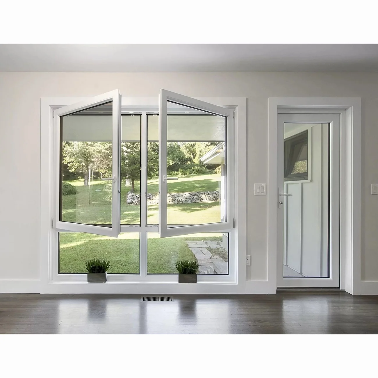 Factory wholesale European design vinyl windows and doors PVC double glazing swing windows vinyl DIMEX UPVC casement window