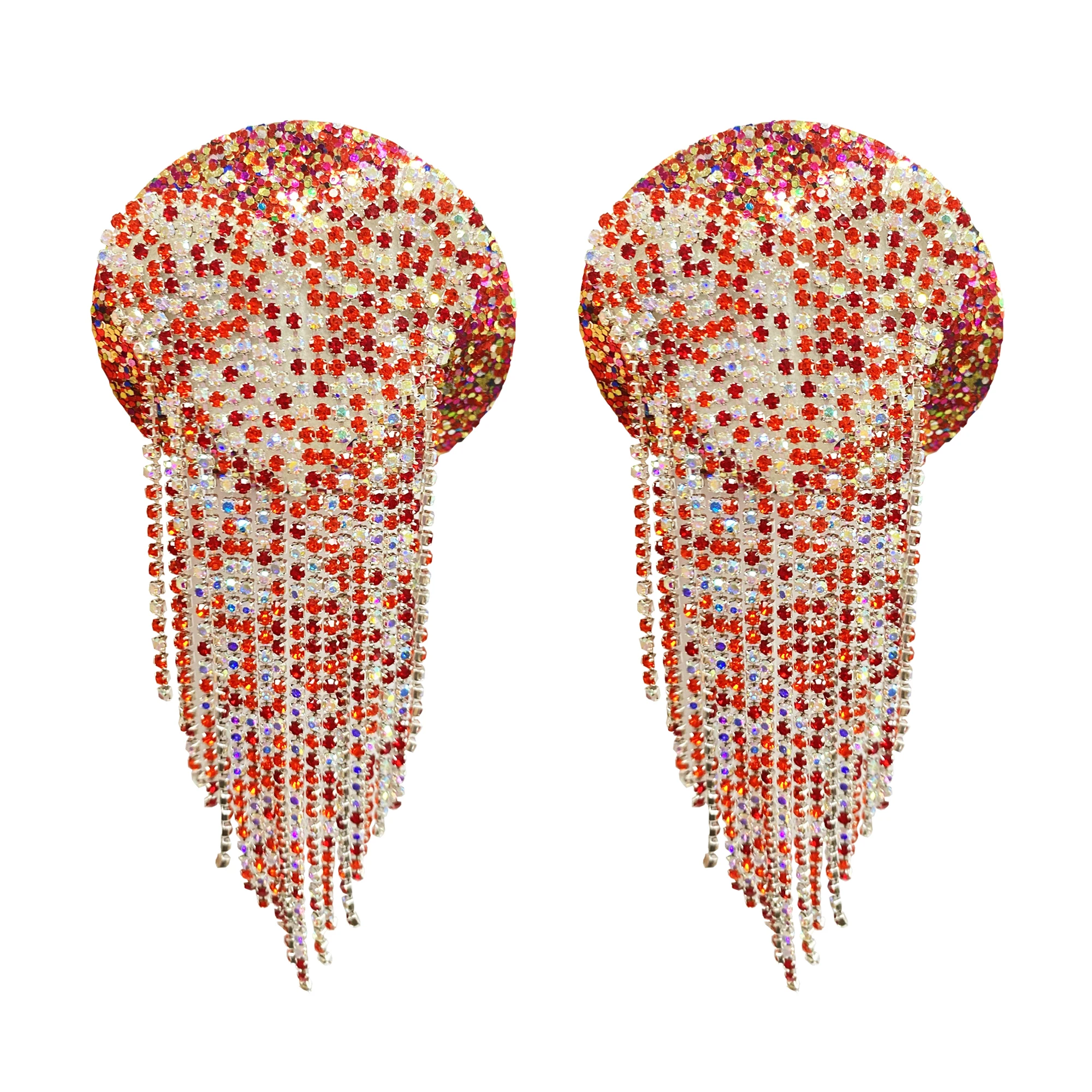 Fashionable Crystal Nipple Covers Bling Diamonds Sticky Breast Petals Golden Circle Nipple Pasties With Chain For Dancing Party