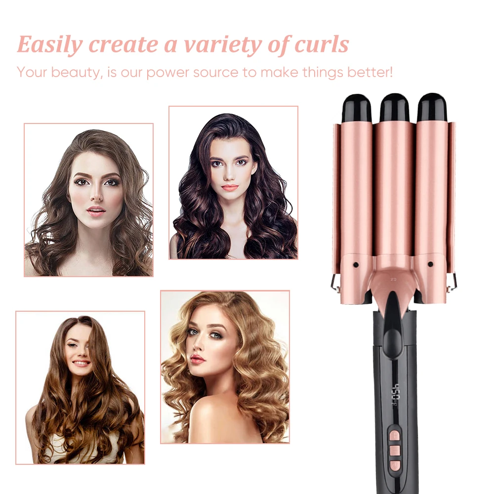 Professional 5 in 1 Curling Wand Set Interchangeable Styler Hair Curler Waver 3 Barrel Curling Iron