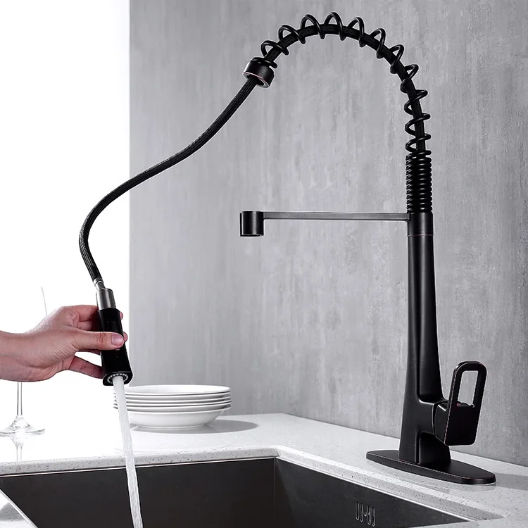 pull out spring kitchen faucet water tap kitchen tap mixer hot and cold water with panel plate
