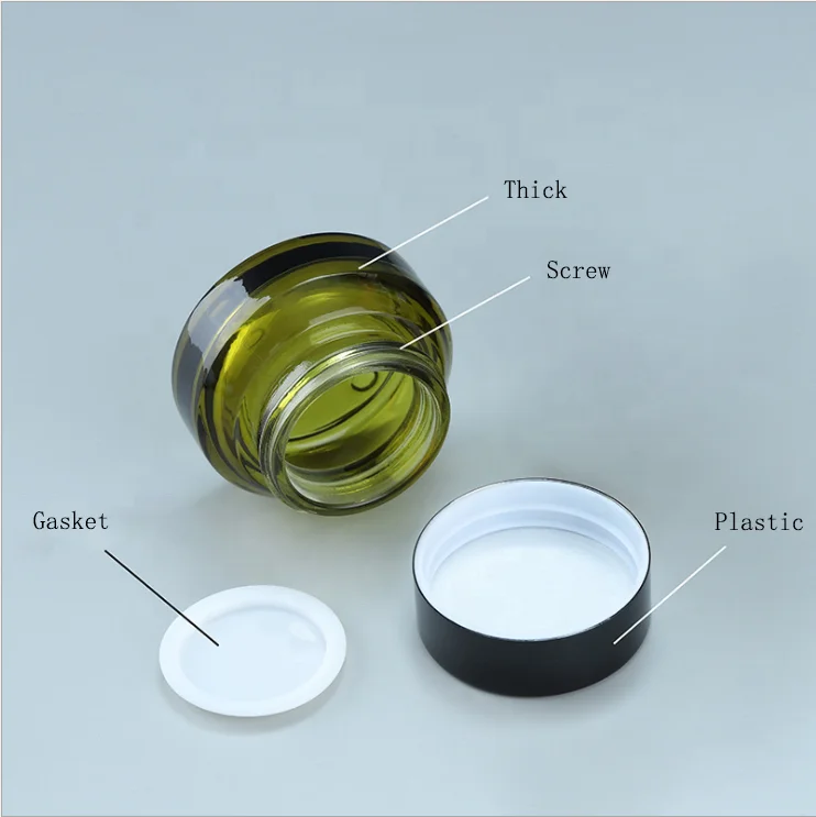  Low MOQ Cosmetic Green Amber Glass Jar for Face Cream 15g 30g