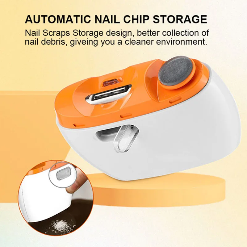 Electric Nail Clipper Machine LED Light Rechargeable Adult Elderly Manicure Care Tool Finger Cutter Kit with Scraps Storage
