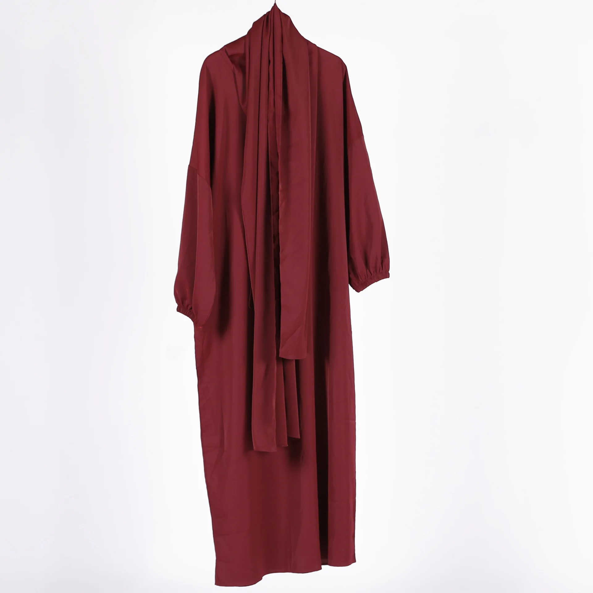 Dubai Turkish Long Gown Plus Size Crew Neck Commuting Routine Abaya Hijabs Prayer Muslim Dress For Woman