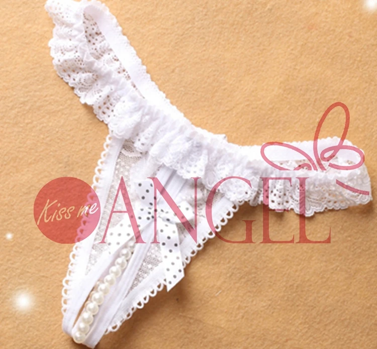 KISS ME ANGEL sexy women glamorous boudoir lover underwear seductive pearl open thong bow T pants