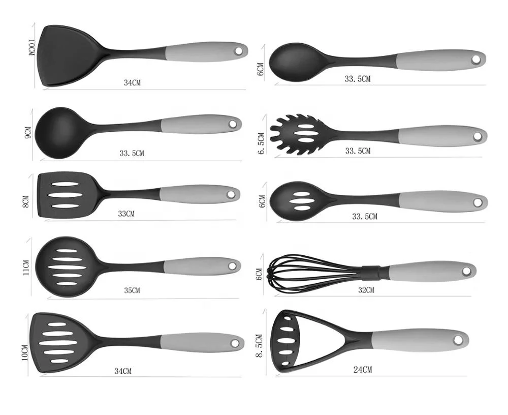 
New Design Nylon Kitchen Accessories with gray Handle 10Piece Cooking Tools Household kitchen Utensils Set 