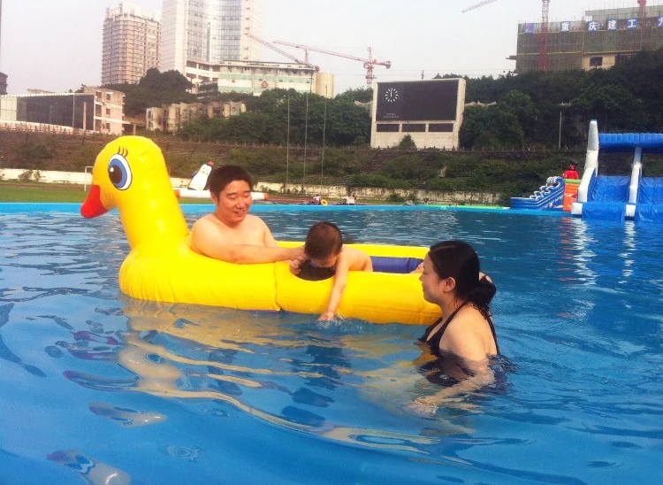 Alliance Cute customized aqua water animal boat floating water sport pool toys inflatable yellow duck animal boat for sale