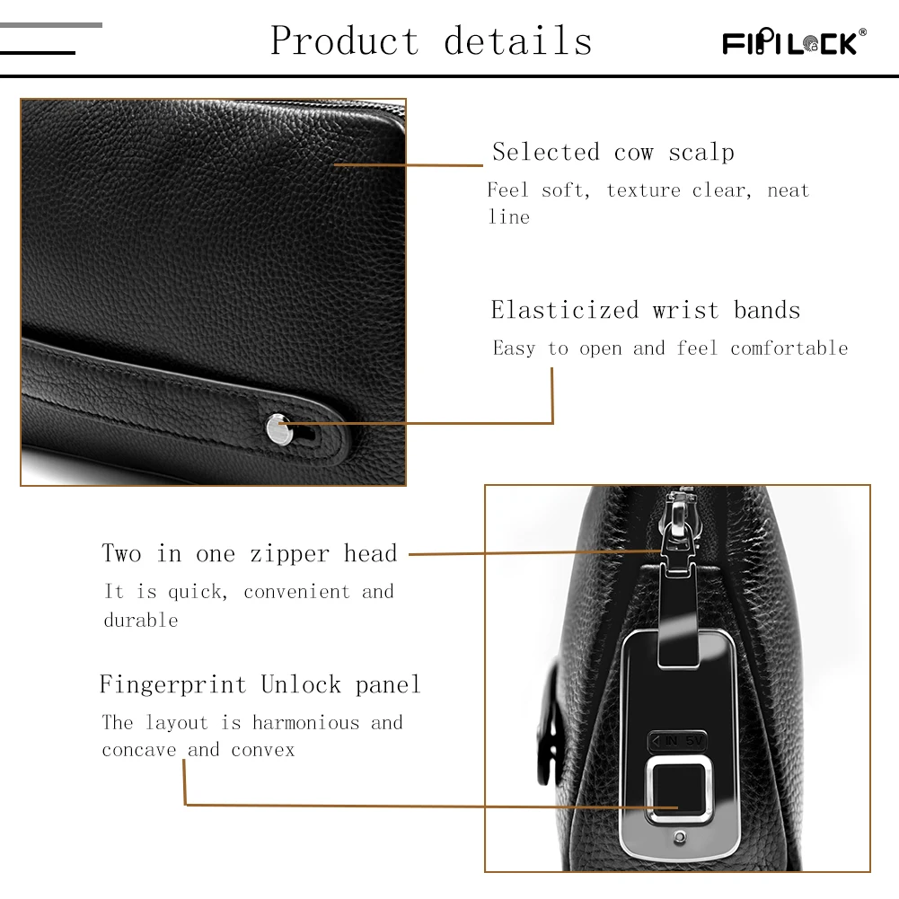 Fashionable leather business bag for men Wholesale business men fingerprint handbag with fingerprint lock Fingerprint Handbag