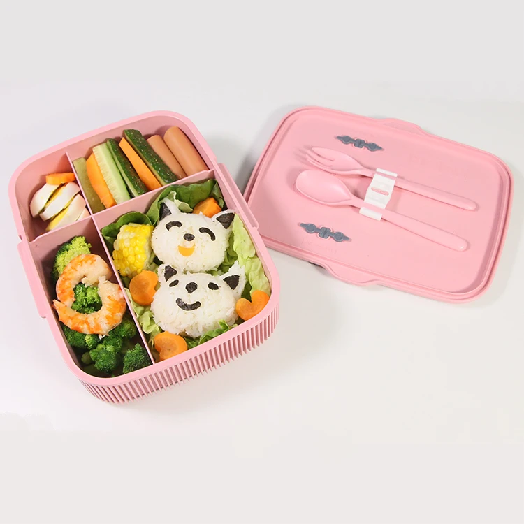 4-Compartment Sealed & Leakproof Bento Lunch Box Side Open Square Reusable Plastic Container with Silicone Lid for Kids Adults