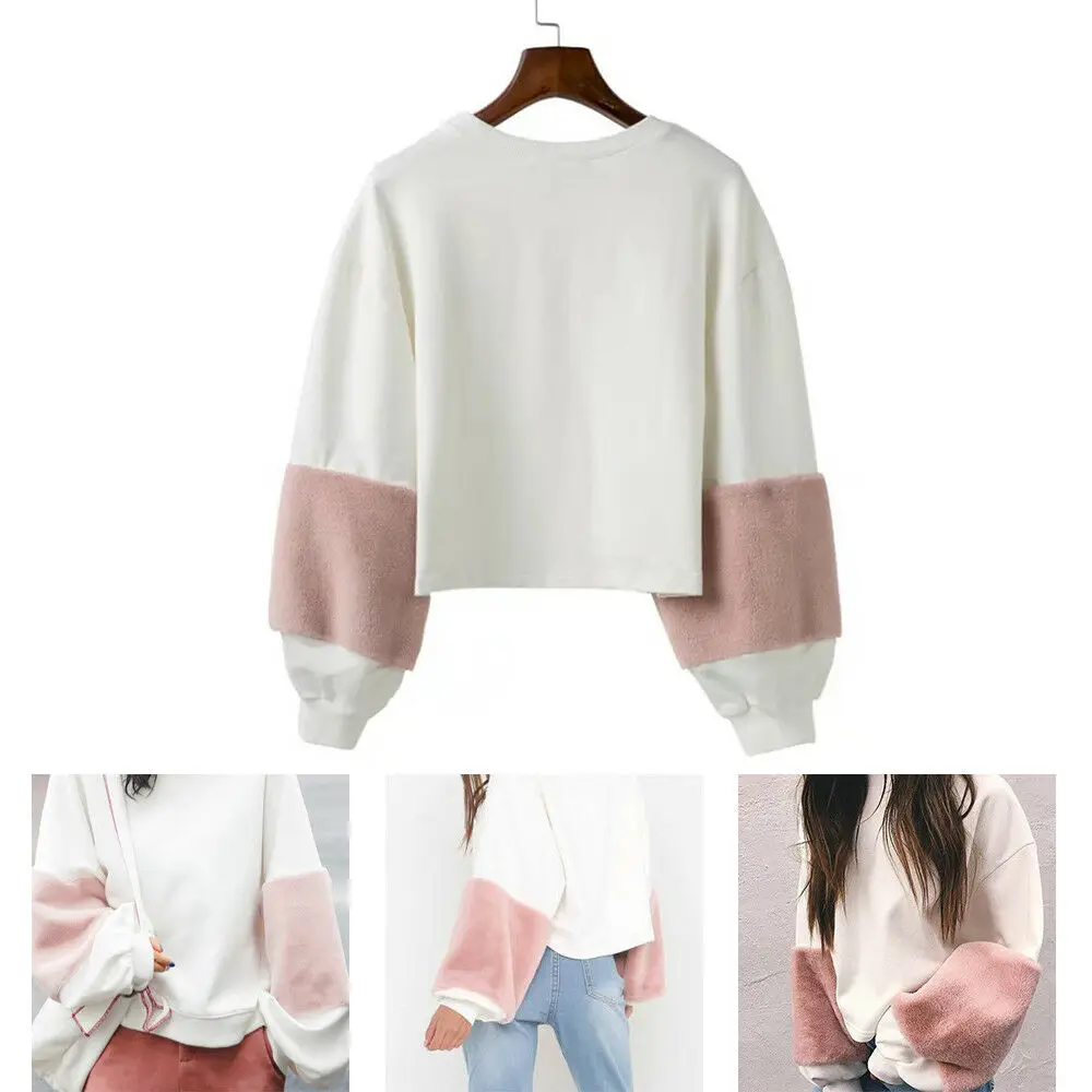 
Womens Plush Long Sleeve Sweater Wholesale Pullover Crop Tops Hoodies Sweatshirt Jumper 