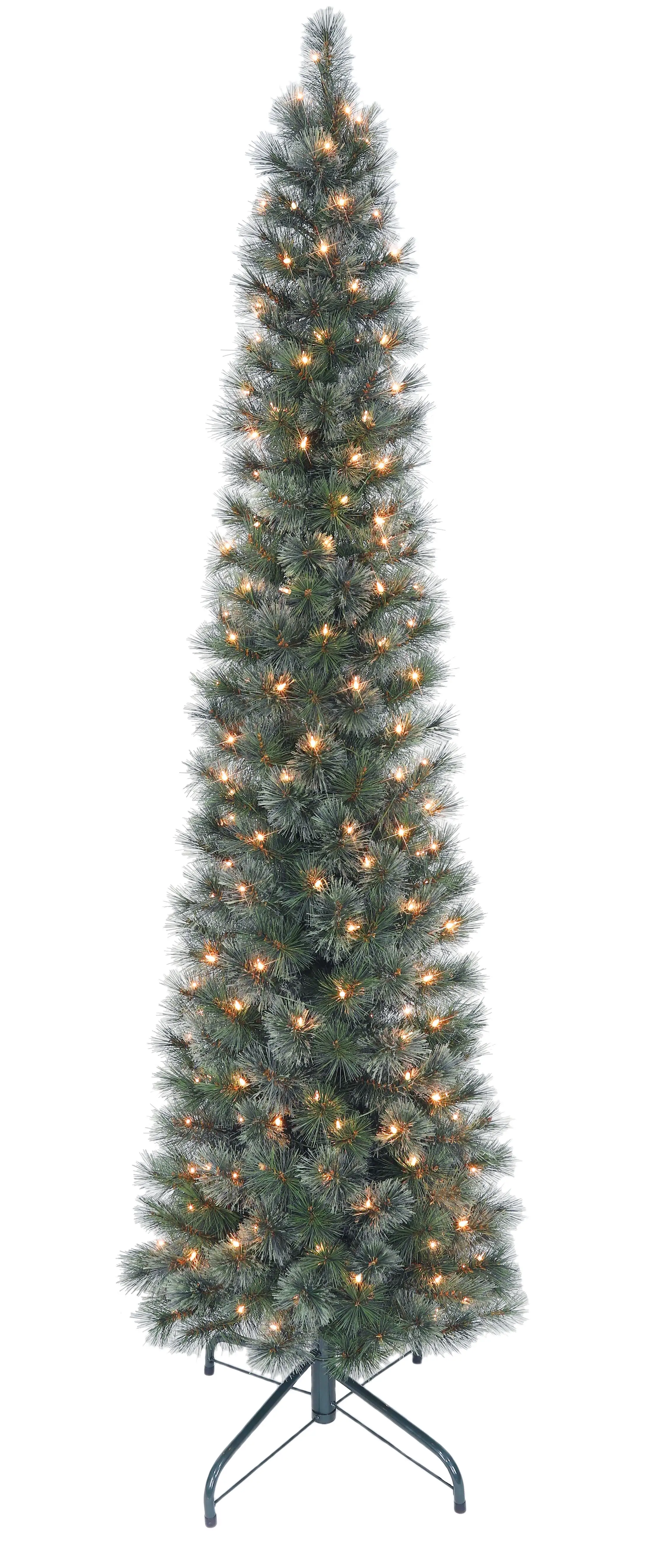 225cm Mixed Leaf Wrapping Lamp Pencil Christmas Tree  PE PVC Christmas Tree with LED Lights