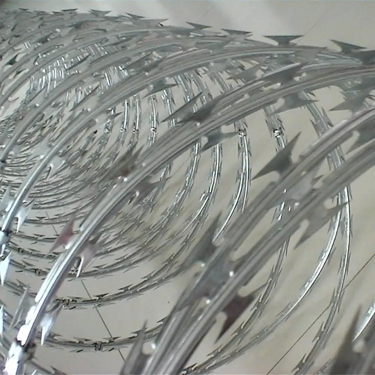 Hot dipped galv concertina razor wire prison fence coil galvalnizedconcertina razor barbed wire