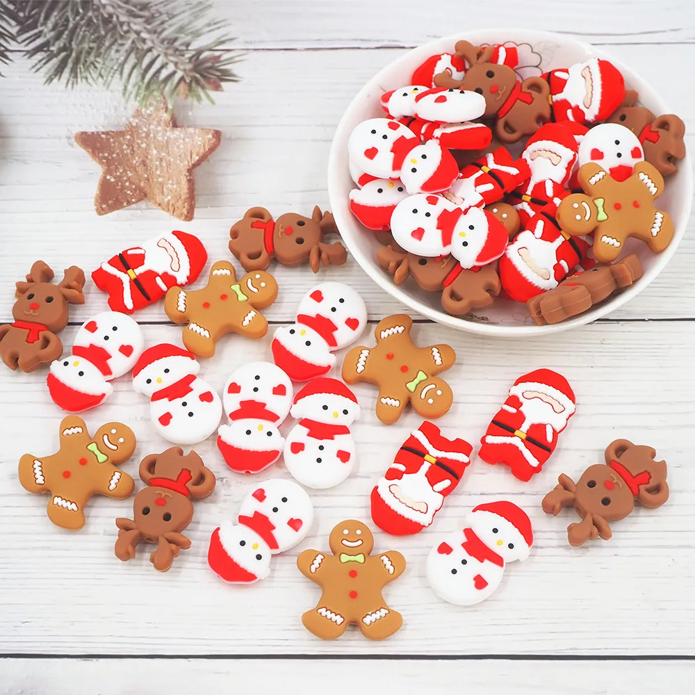 Лидер продаж, милый Рождественский Снеговик, силиконовые бусины для прорезывания зубов, безопасный уход за ребенком, ювелирные изделия «сделай сам», ожерелье, игрушка