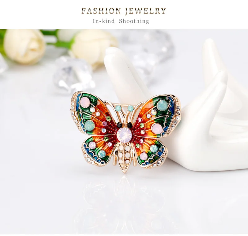 
Amazon Best seller Cute Cartoon Exquisite Fashion Color Butterfly Alloy Rhinestone Enamel Butterfly Insect Animal Brooch girl 