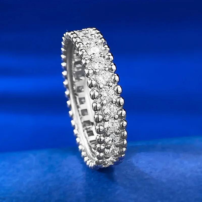 Jewelry 925 Silver Minimally Narrow Edition Single Row Diamond Starry Sky Bead Edge Ring Female Couple Pair Ring Wedding Ring