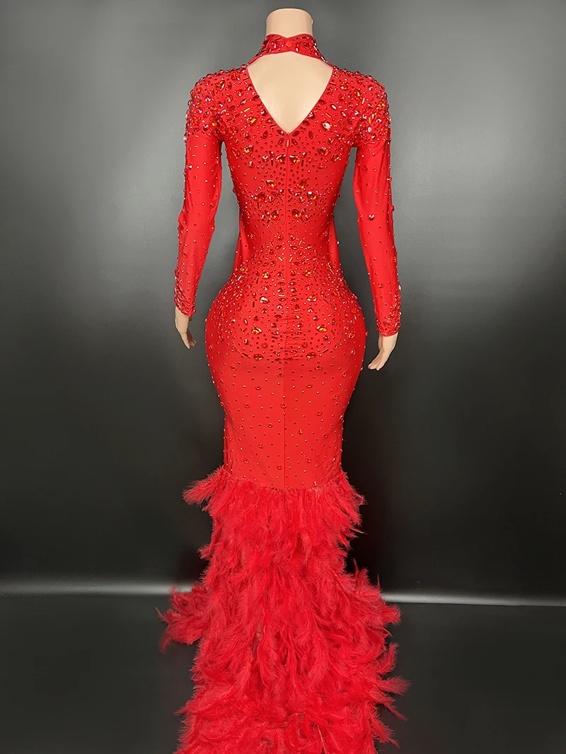 Y2222-DGA trending products 2024 new arrivals red dresses women party evening elegant feather dress for prom