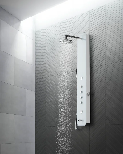 Gentory Bath Faucet led shower panel with white painting White tempered glass shower panel Bathroom Wall Mounted shower column